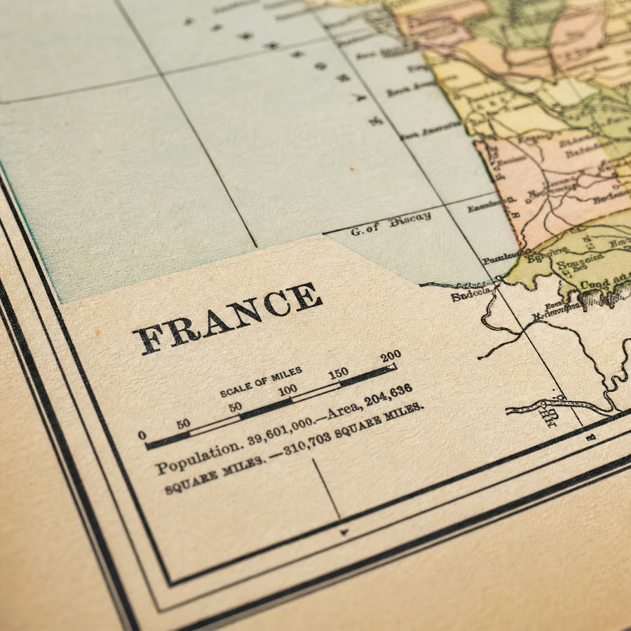 Affiche Carte de France Vintage - close-up détail matière