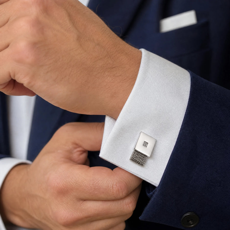 Boutons de Manchette Vintage à Chaîne et Cristal Argenté - Utilisation GLOBALE