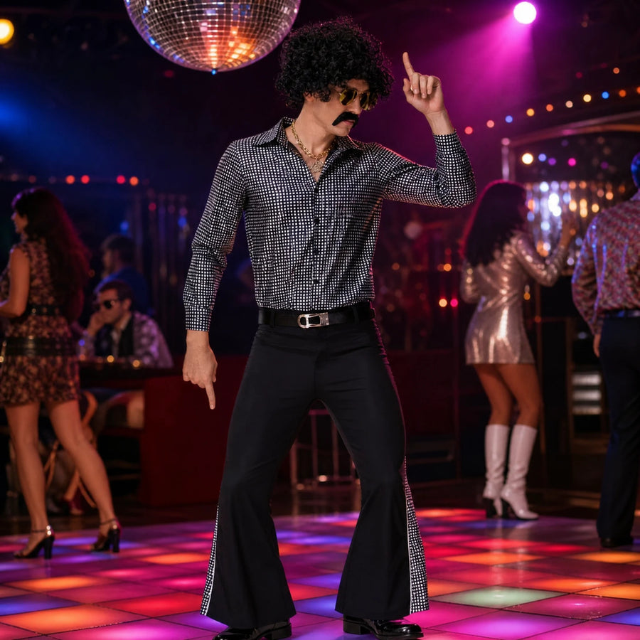 Déguisement Disco Homme Noir et Argenté Années 70 - Utilisation GLOBALE