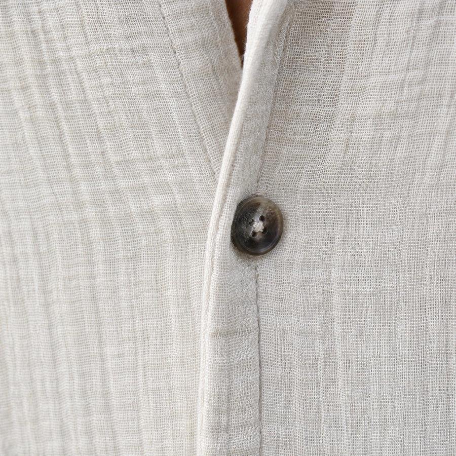 Ensemble deux pièces chemise vintage coton lin uni - close-up détail matière