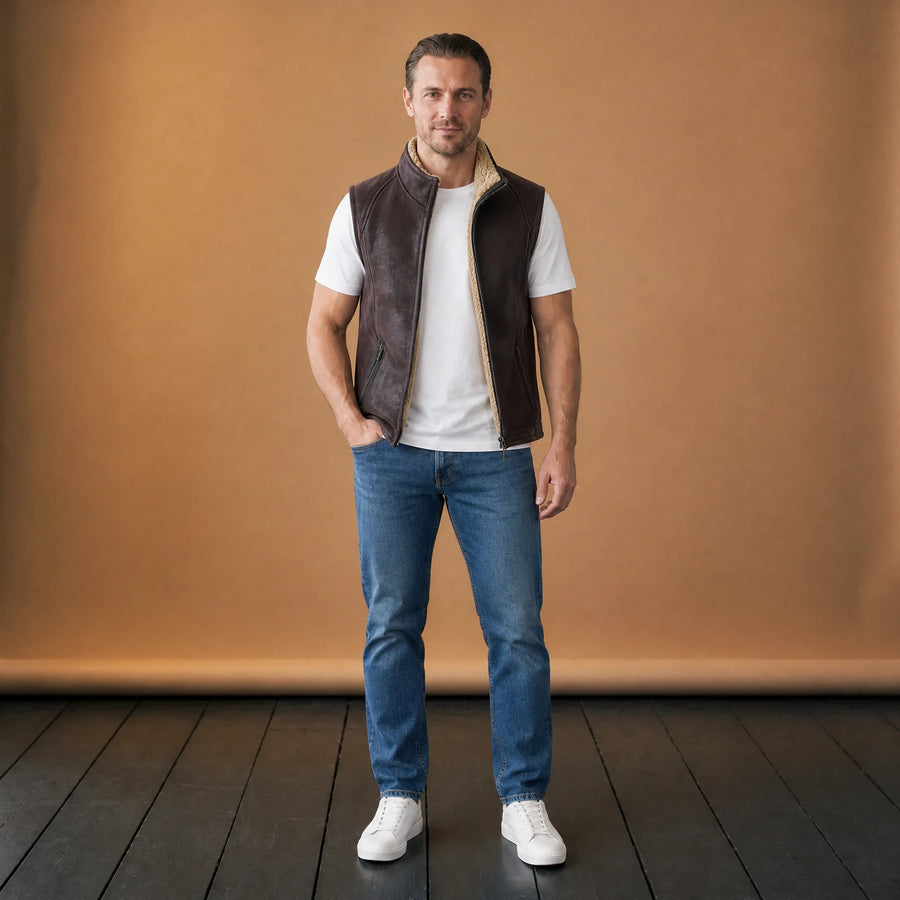 Gilet à Poches Verticales en Daim Marron pour Homme - VETEMENT Studio HOMME