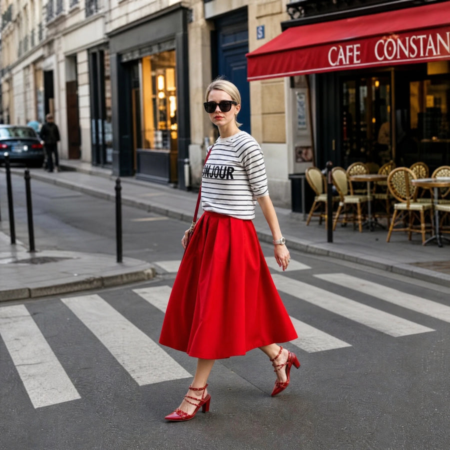Jupe Mi Longue Rouge Rétro - Utilisation GLOBALE