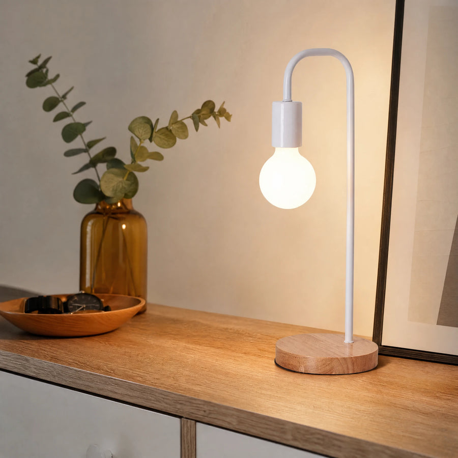 Lampe de Bureau Vintage à Socle Bois et Ampoule Apparente - OBJETS VARIES