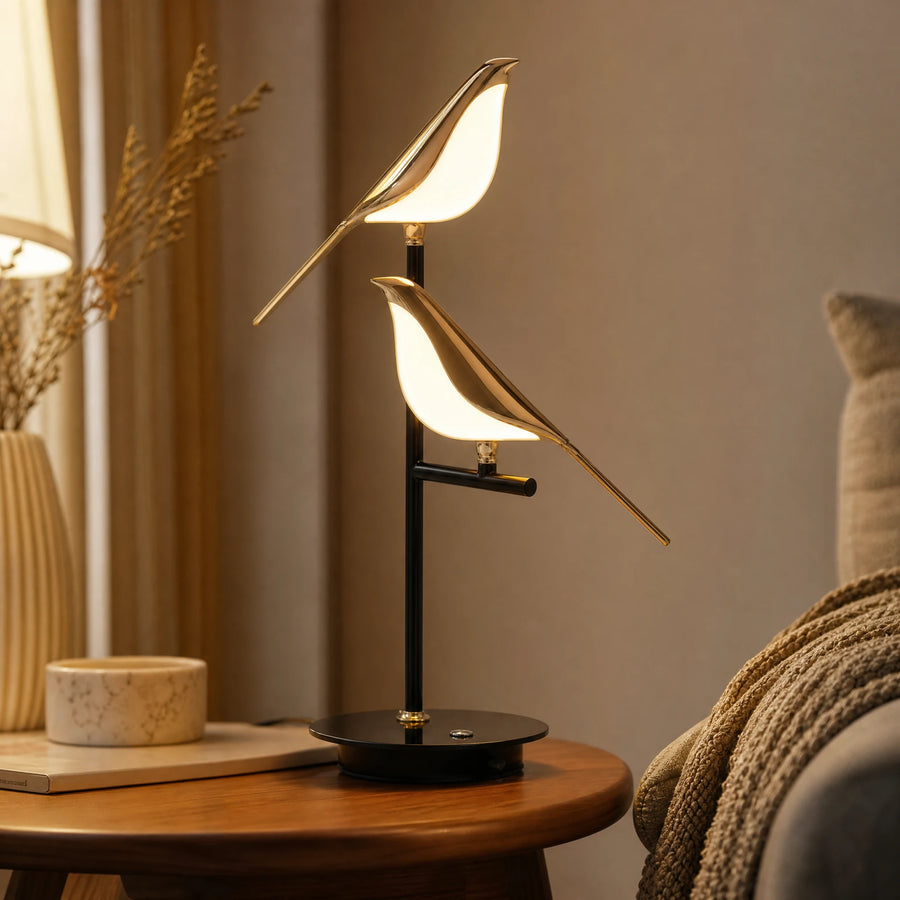 Lampe Oiseau Design en Métal Doré et Noir - OBJETS VARIES