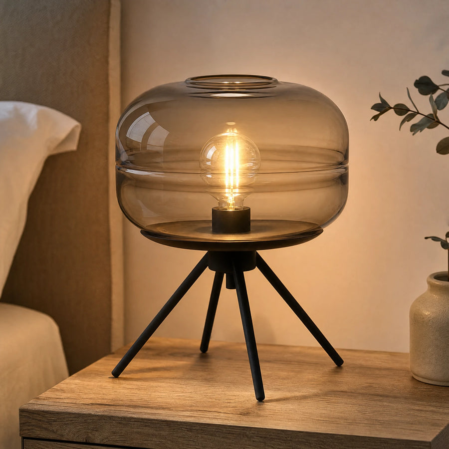 Lampe Vintage à Poser en Verre Soufflé et Trépied Noir - OBJETS VARIES