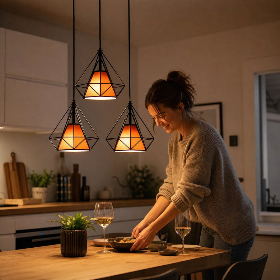 Lustre Suspension Géométrique en Fer avec Abat-jour Chaud - Utilisation GLOBALE