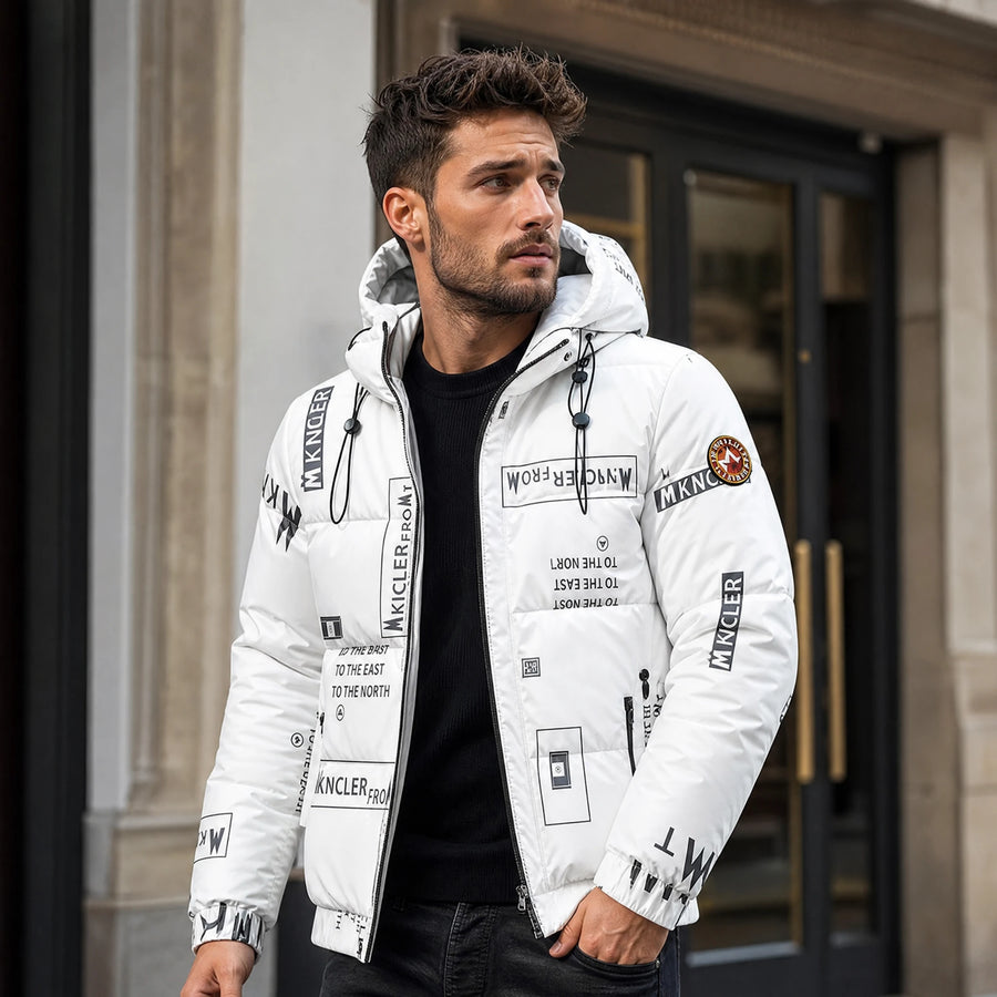 Manteau matelassé à capuche à imprimé lettre vintage - Utilisation GLOBALE