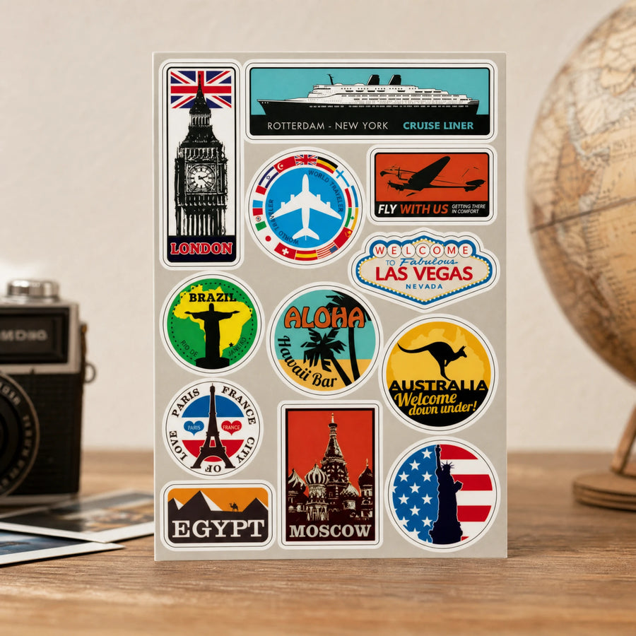 Stickers Voyage Vintage Monuments et Destinations du Monde - OBJETS VARIES