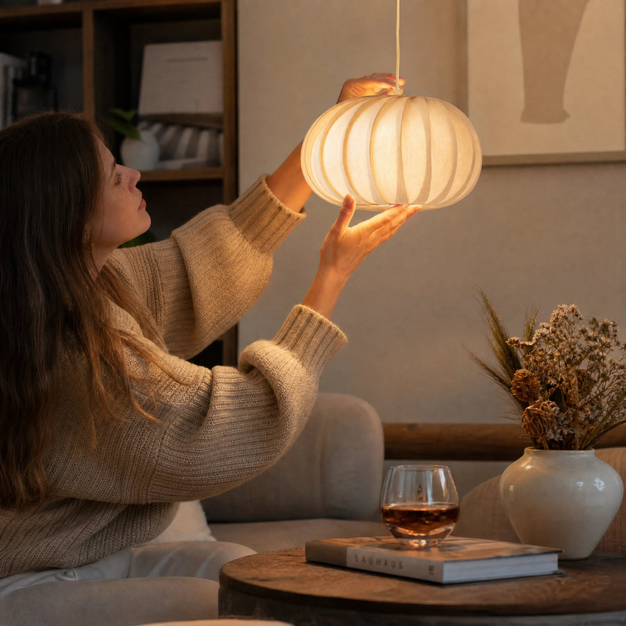Suspension Bois Scandinave Forme Citrouille Lamelles - Utilisation GLOBALE
