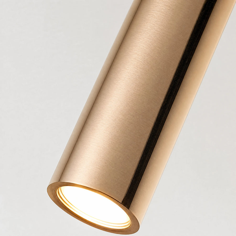 Suspension Cylindrique Dorée LED à Tube Long Moderne - close-up détail matière