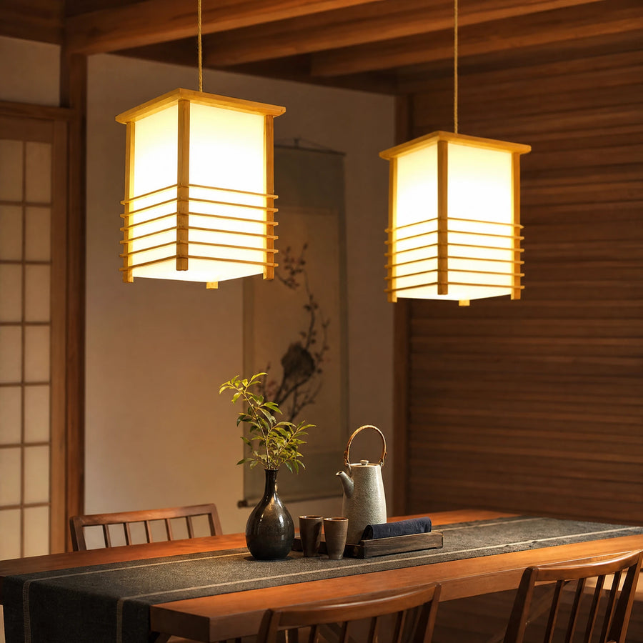 Suspension Japonaise Bois à Lamelles Style Maison de Thé - OBJETS VARIES
