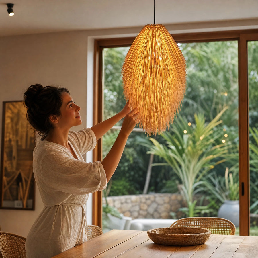 Suspension Rotin Naturel en Forme de Goutte - Utilisation GLOBALE