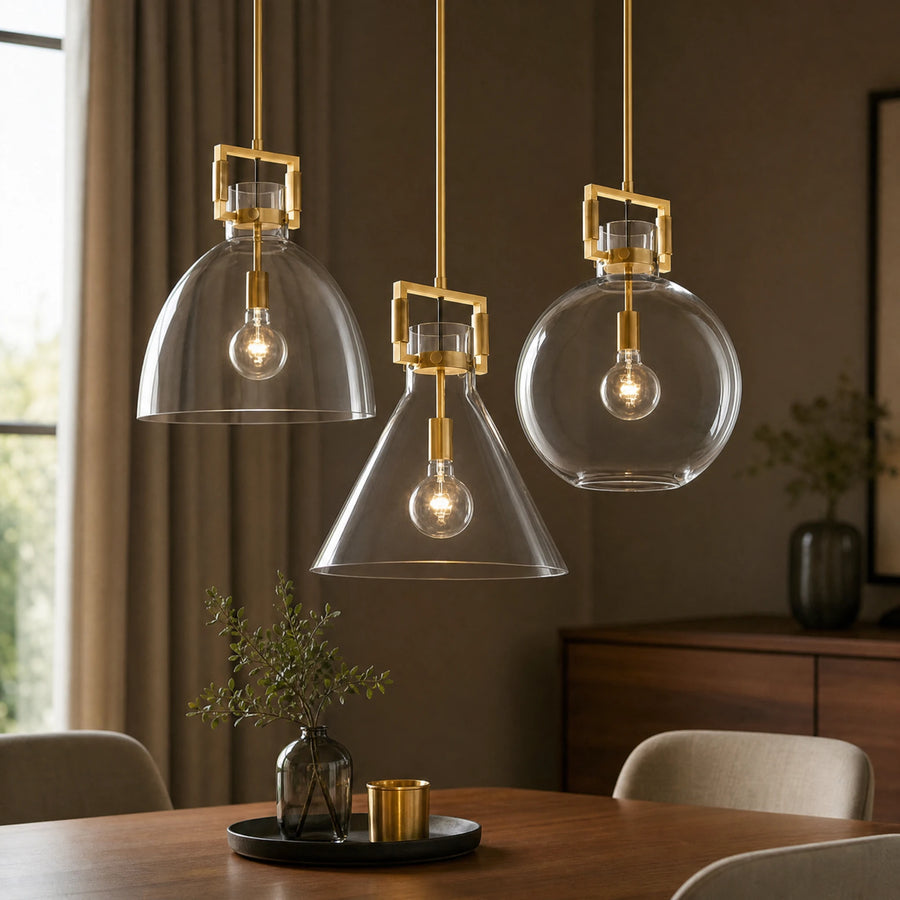 Suspension verre et laiton à formes géométriques variées - OBJETS VARIES