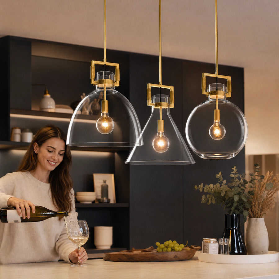 Suspension verre et laiton à formes géométriques variées - Utilisation GLOBALE