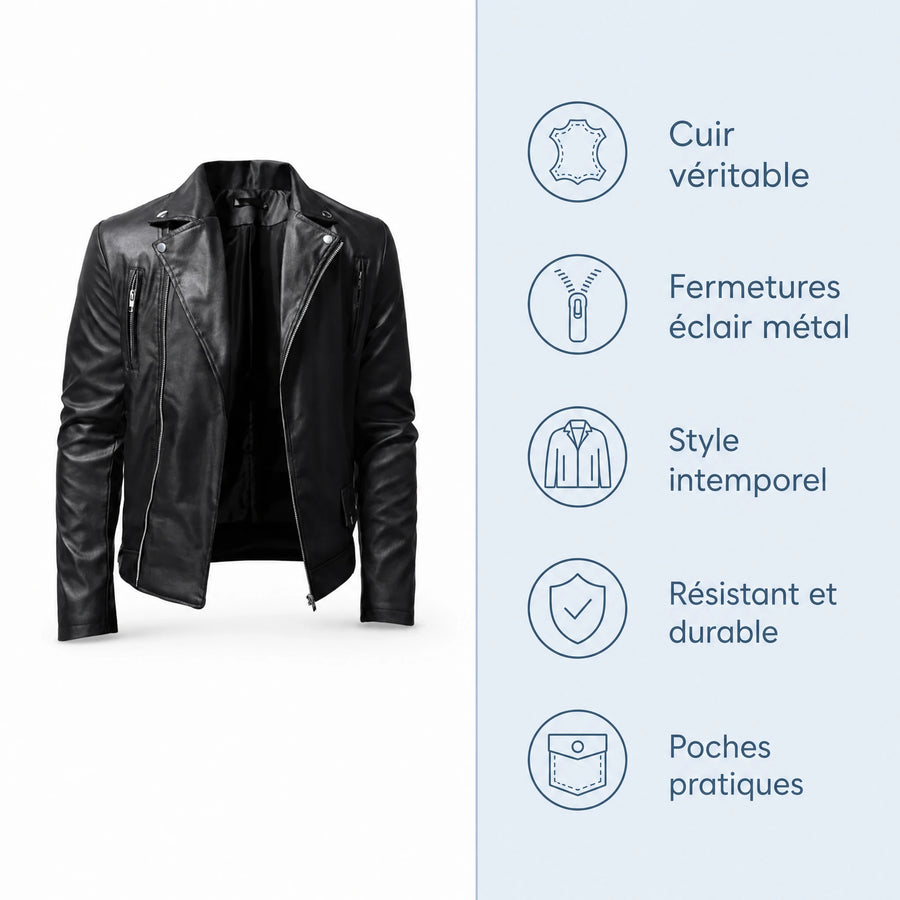 Veste de moto en cuir délavé vintage avec col montant - Bénéfices produit