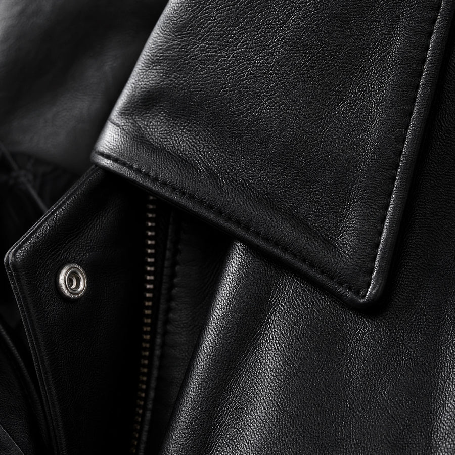 Veste en Cuir Oversize Vintage - close-up détail matière