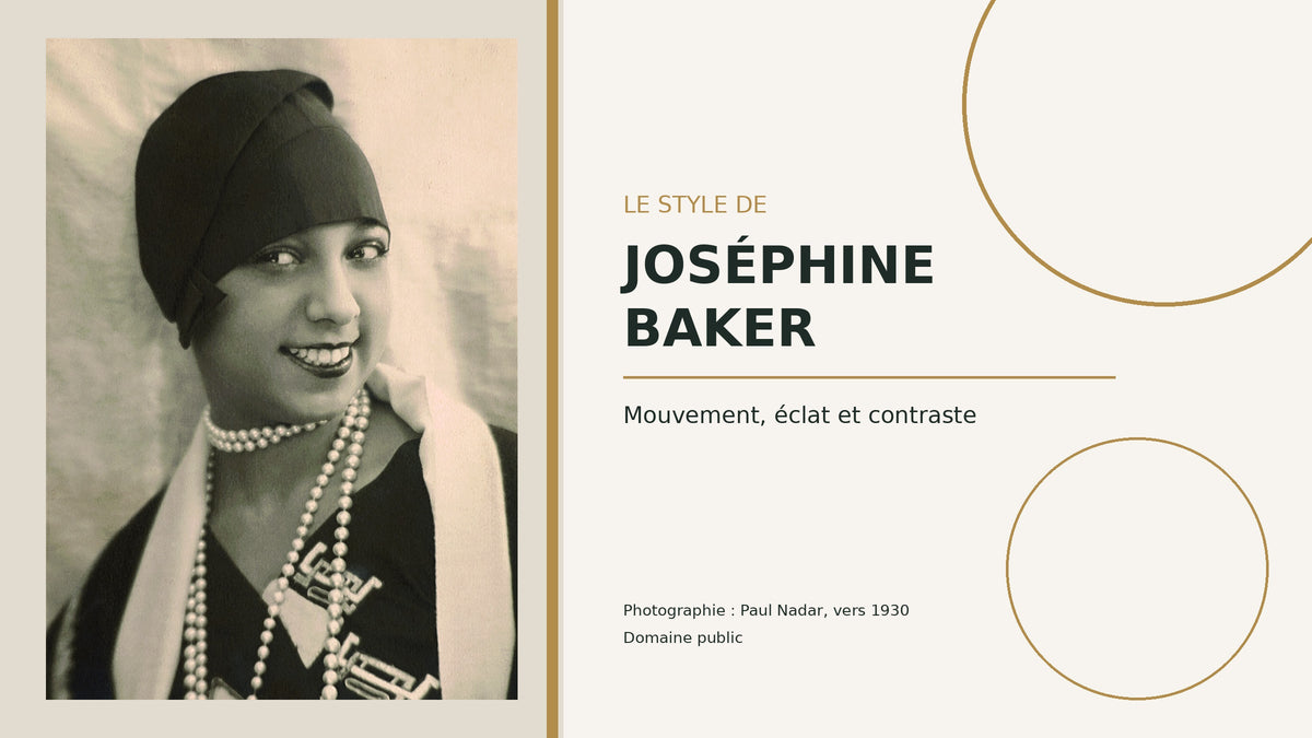 Portrait de Joséphine Baker par Paul Nadar vers 1930, encadré d’une composition crème, verte et dorée Imagen