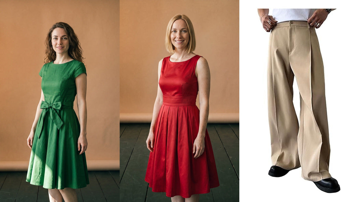 Style vintage : robe verte, robe rouge et pantalon ample inspirés des années 50