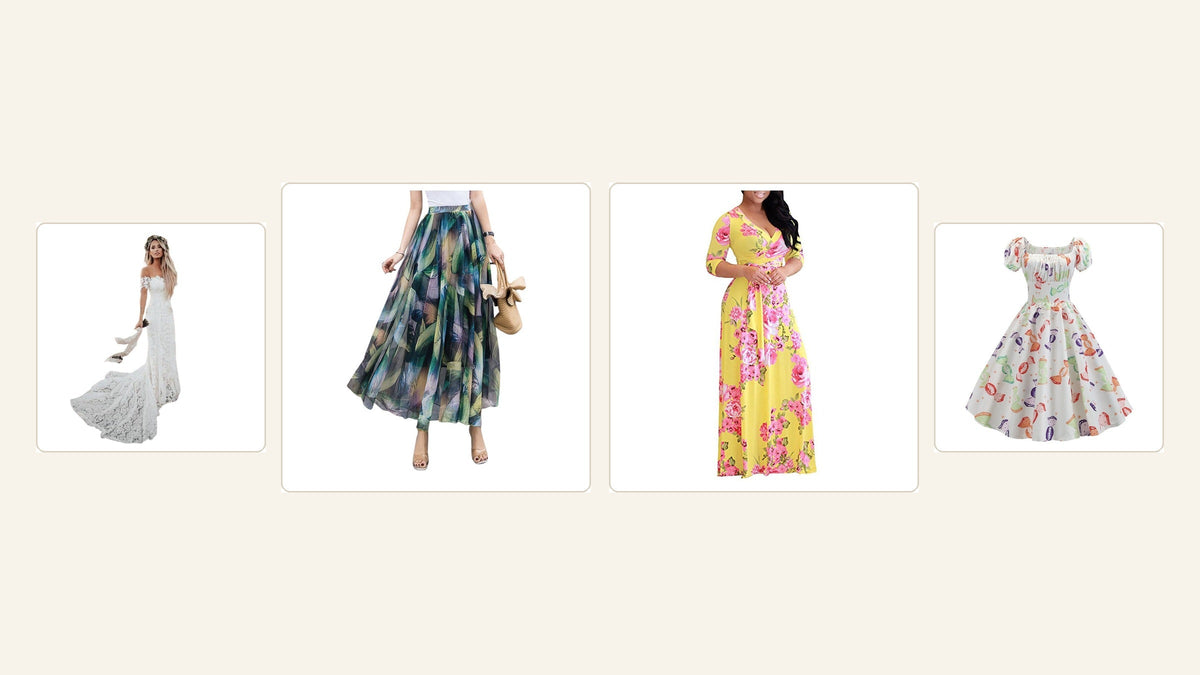 Quatre tenues contemporaines illustrent les styles bohème et champêtre Imagen