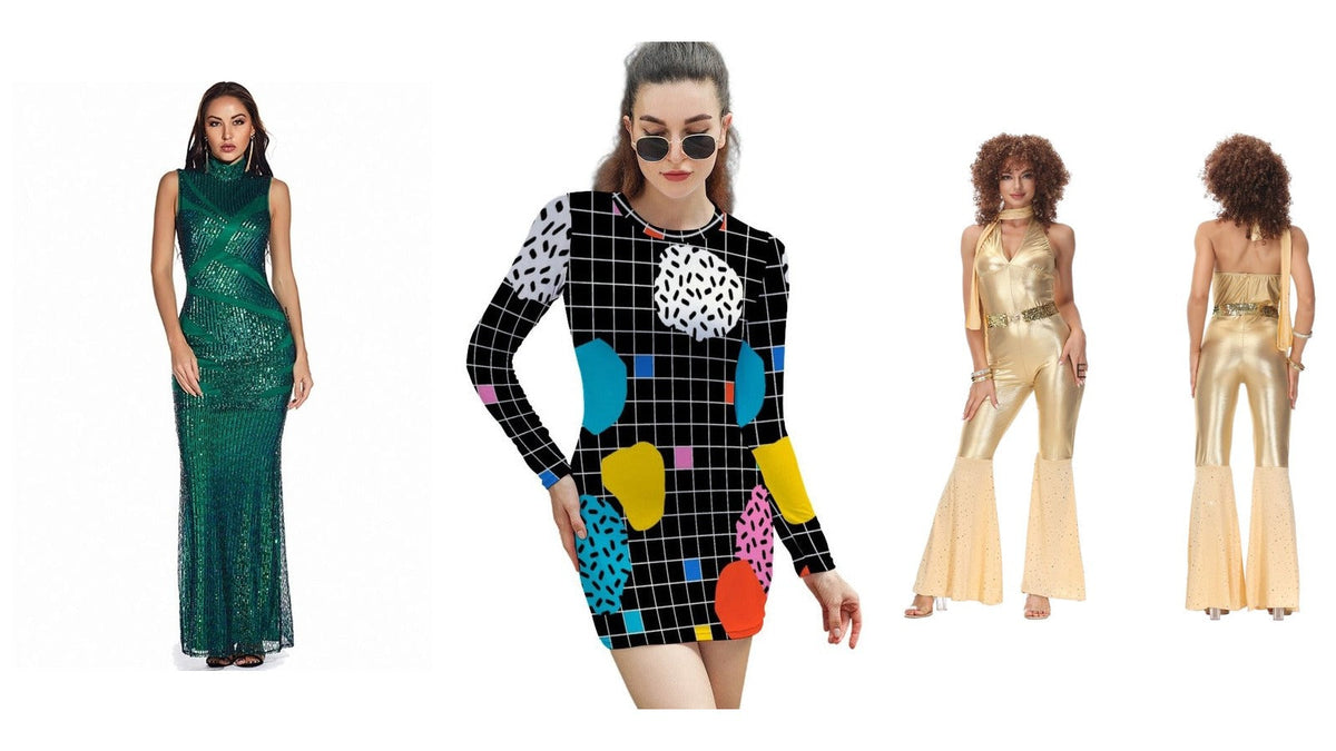 Comment s’habiller comme dans les années 80 : robe brillante, mini-robe graphique et combinaison évasée Imagen