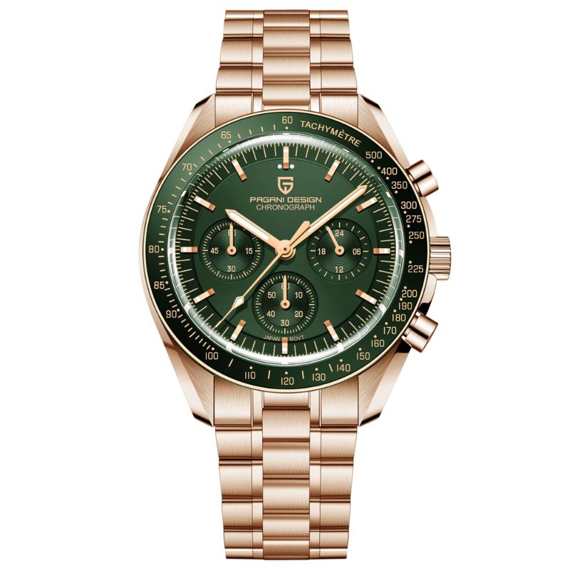 Montre vintage cadran vert et boitier dore Imagen
