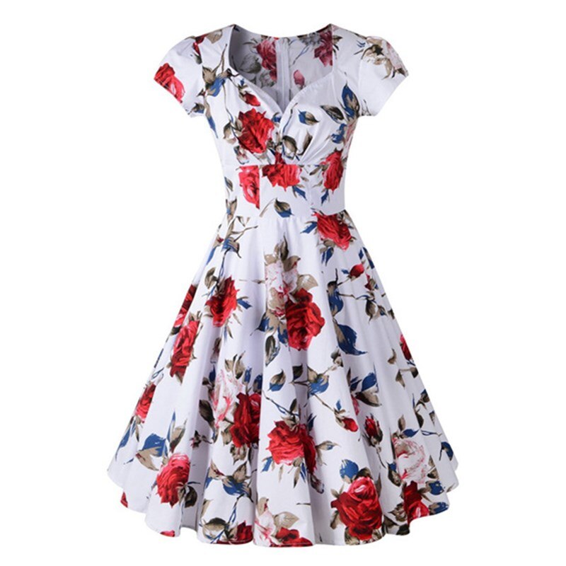 Robe retro annees 50 a motif floral Imagen