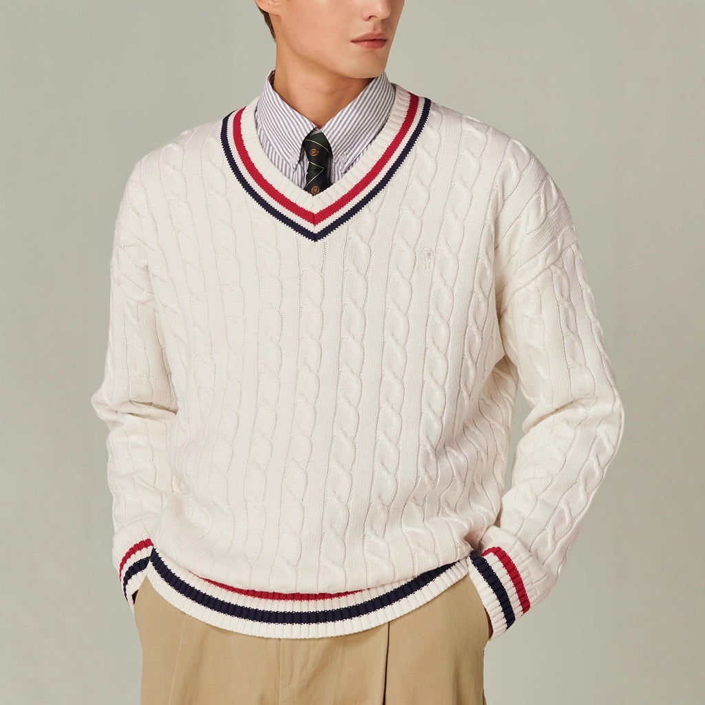 Suéter de cuello en V de tenis vintage para hombre