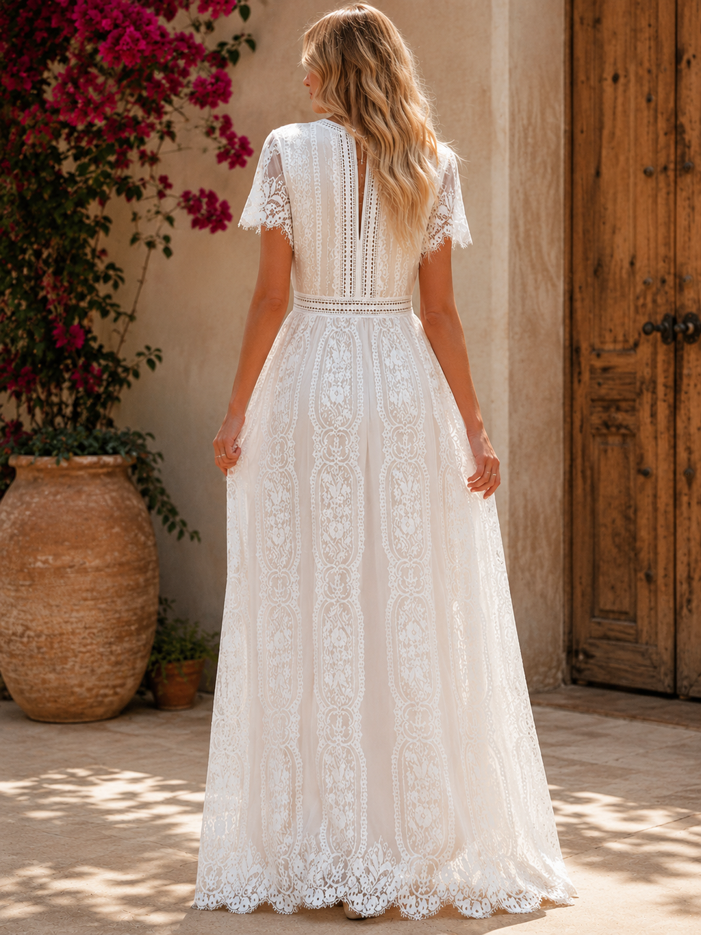 Vestido largo blanco de la vendimia