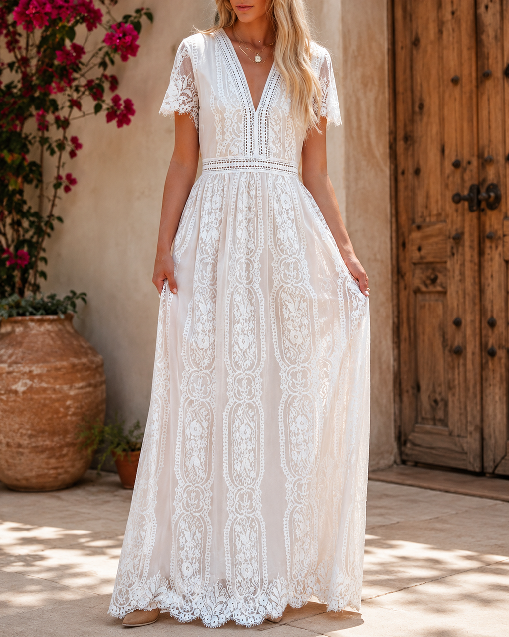 Vestido largo blanco de la vendimia