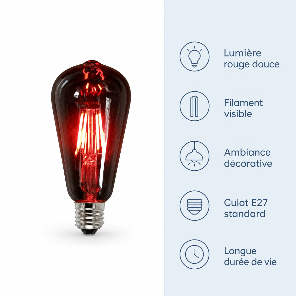 Ampoule LED Vintage à Filament Rouge ou Bleue E27 - Bénéfices produit