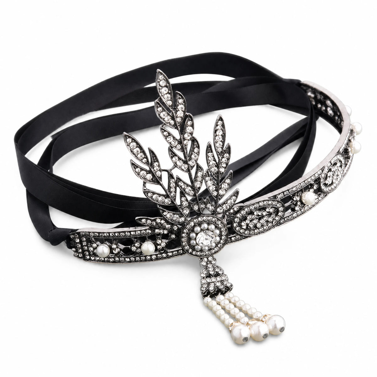 Bandeau Charleston avec plumes et perles ornementales - image principale