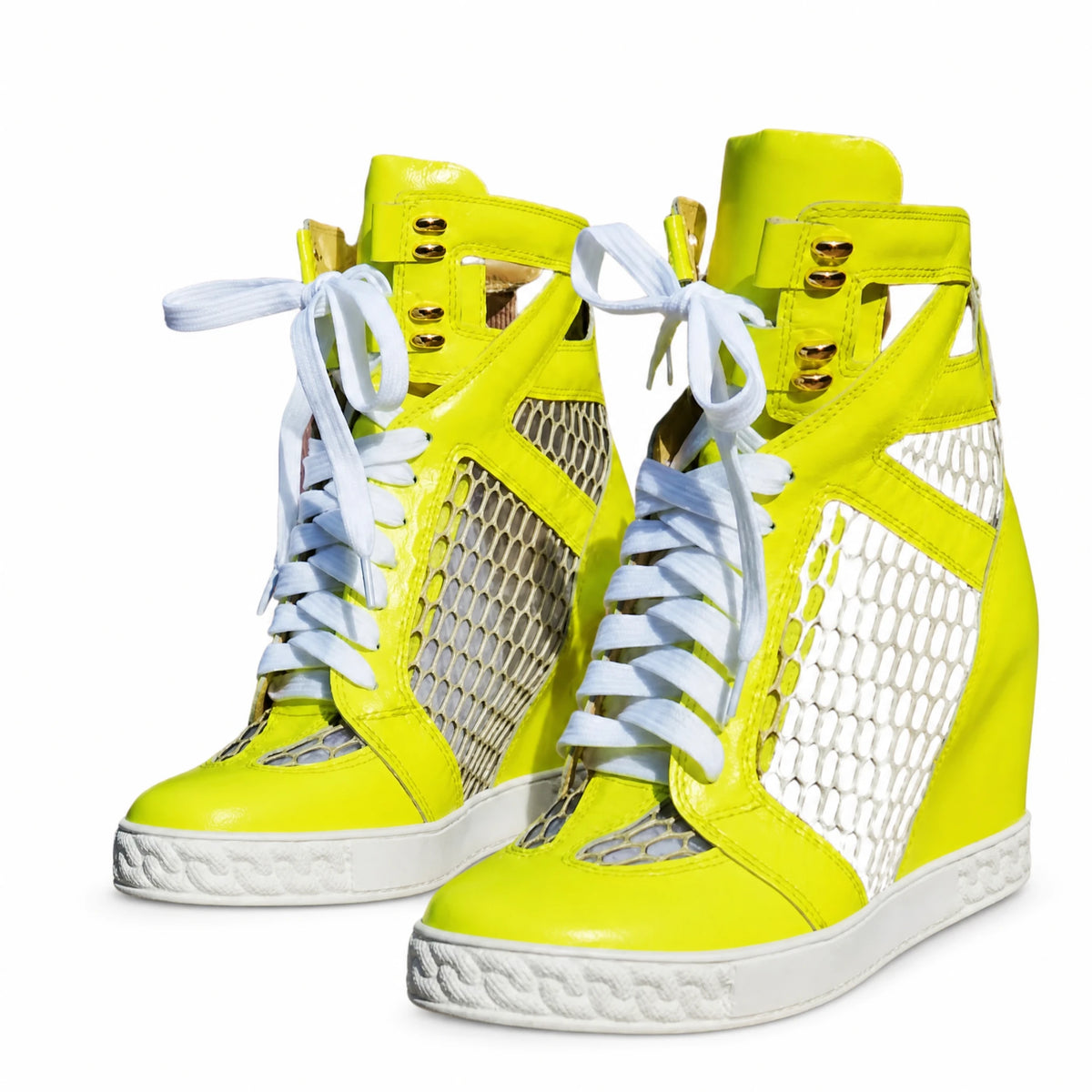 Baskets compensées femme jaune fluo à lacets - image principale