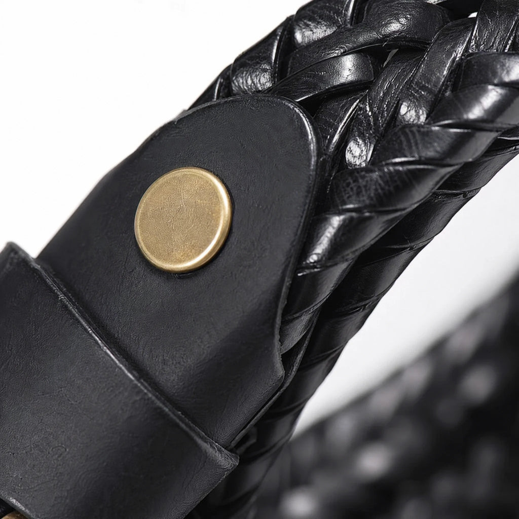 Ceinture en cuir tressé vintage - close-up détail matière