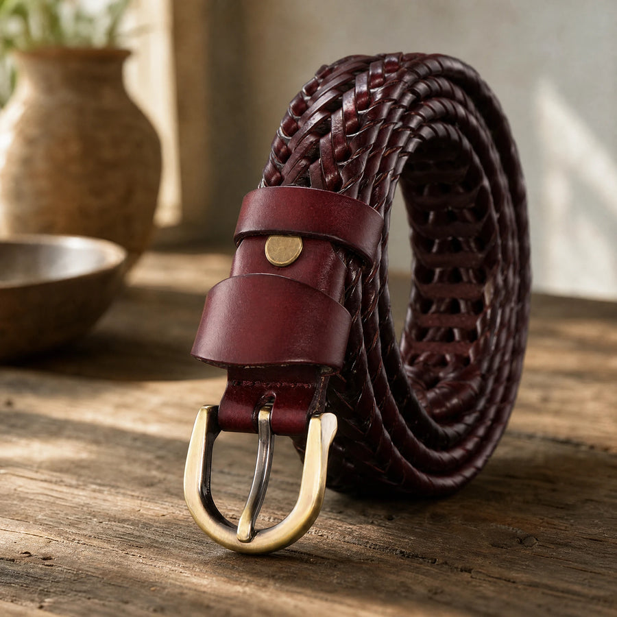 Ceinture en cuir tressé vintage - produit en situation