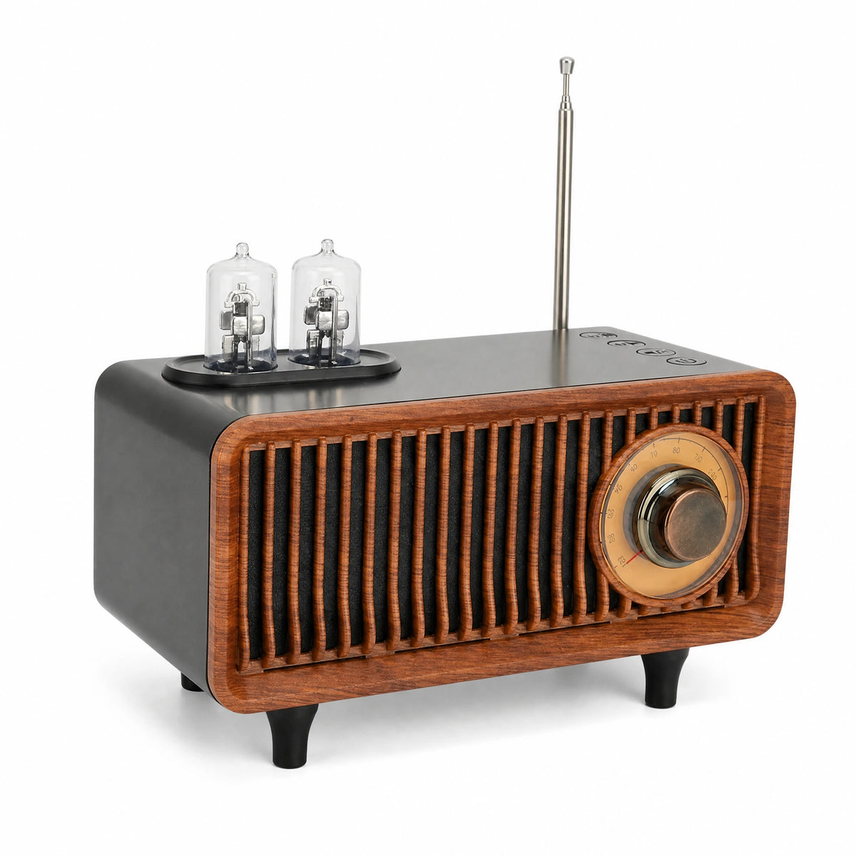 Enceinte Bluetooth Vintage avec Tubes Lumineux et Bois - image principale