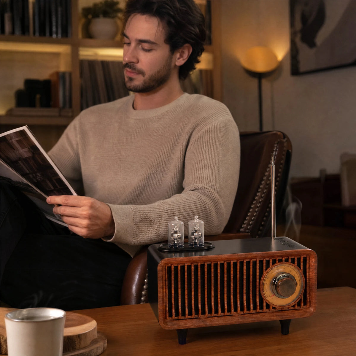 Enceinte Bluetooth Vintage avec Tubes Lumineux et Bois - Utilisation GLOBALE