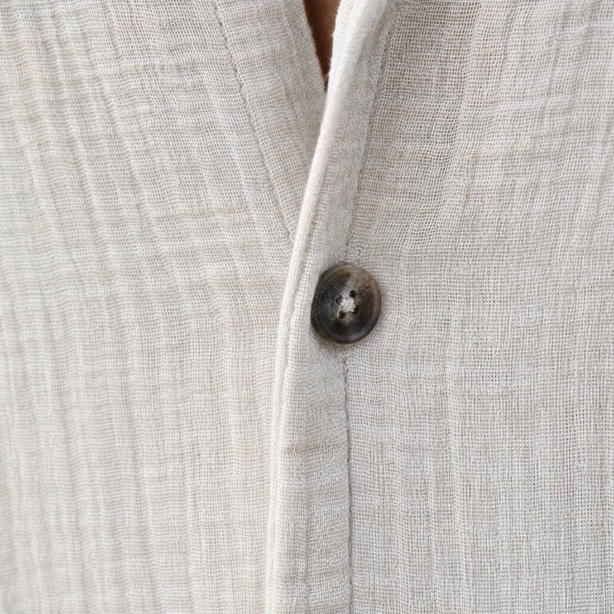 Ensemble deux pièces chemise vintage coton lin uni - close-up détail matière