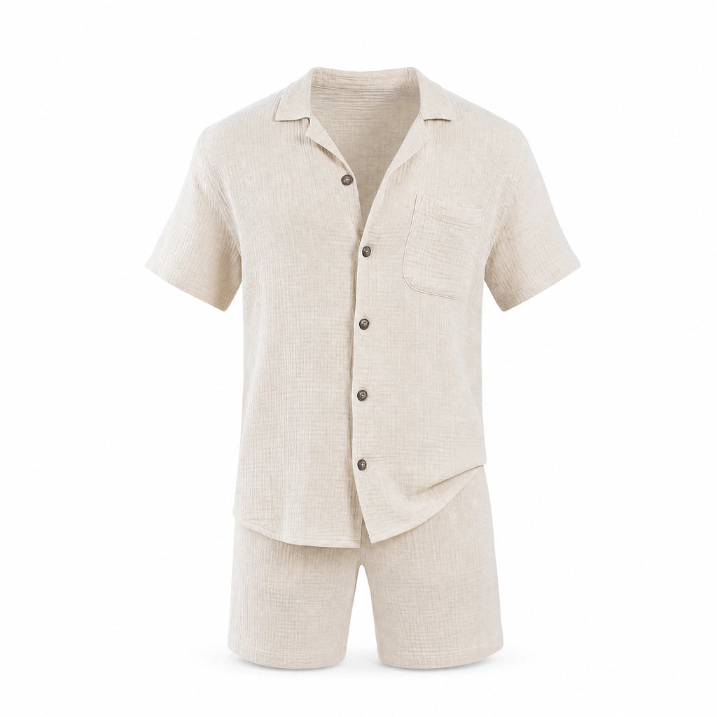 Ensemble deux pièces chemise vintage coton lin uni - image principale