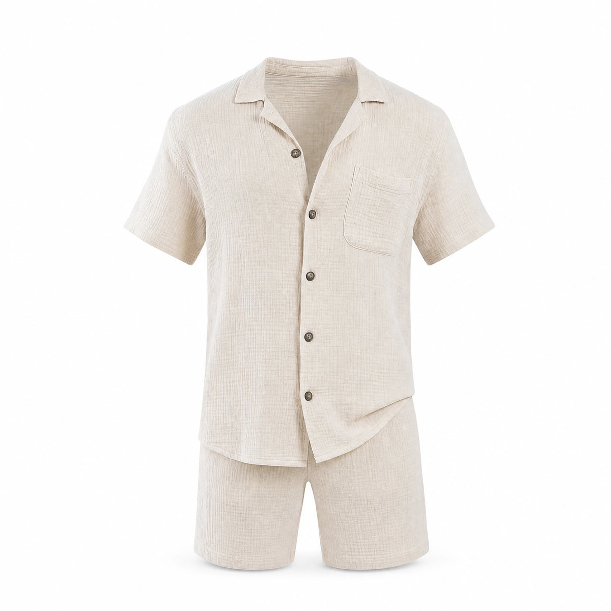 Ensemble deux pièces chemise vintage coton lin uni - image principale