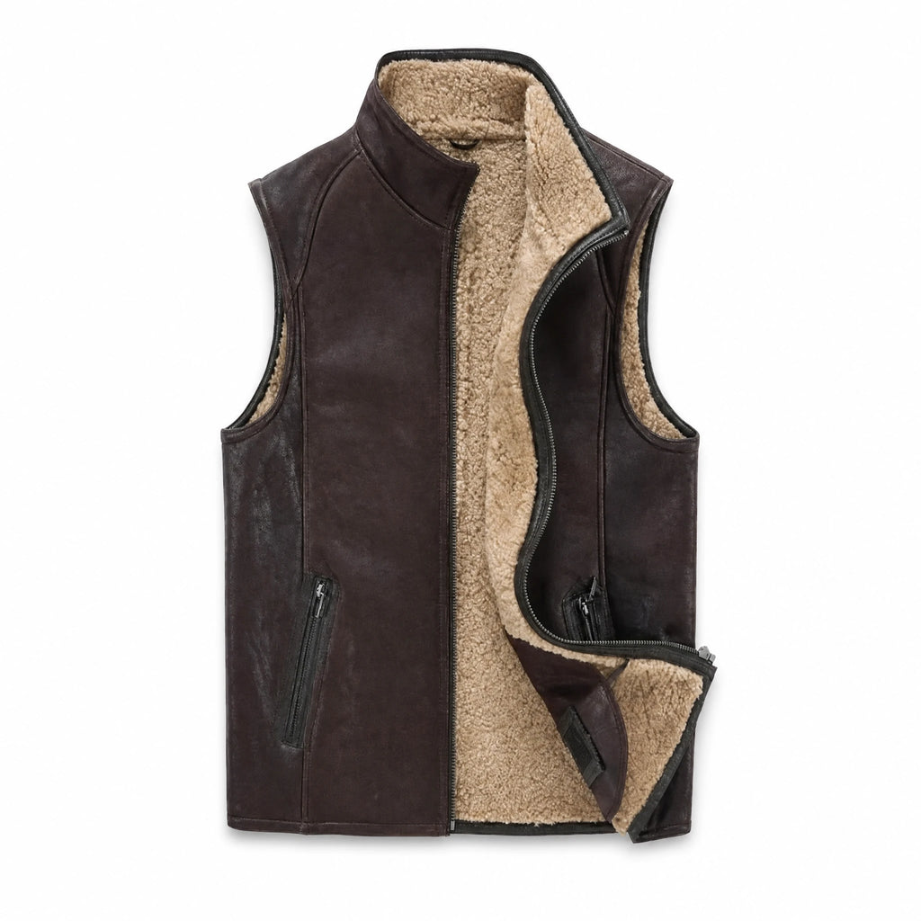 Gilet à Poches Verticales en Daim Marron pour Homme - image principale