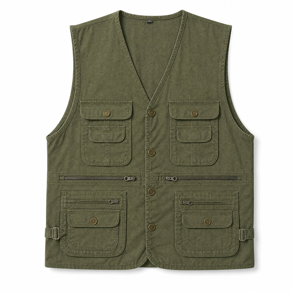 Gilet cargo ample multi-poches rétro couleur unie - image principale