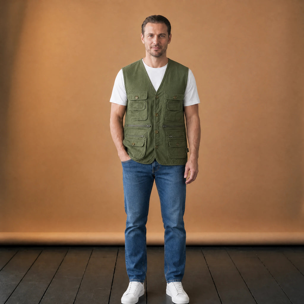 Gilet cargo ample multi-poches rétro couleur unie - VETEMENT Studio HOMME