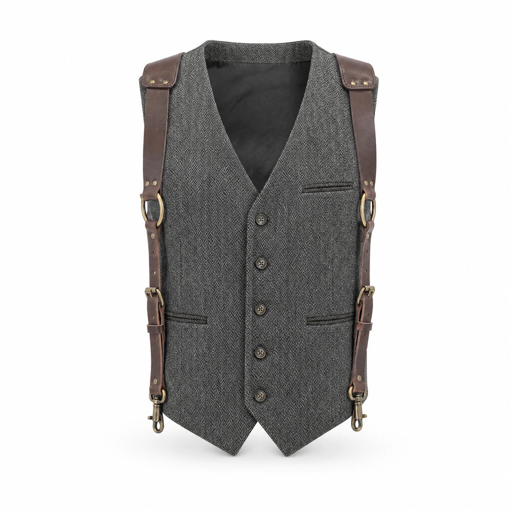 Gilet de costume à chevrons à col en V vintage - image principale