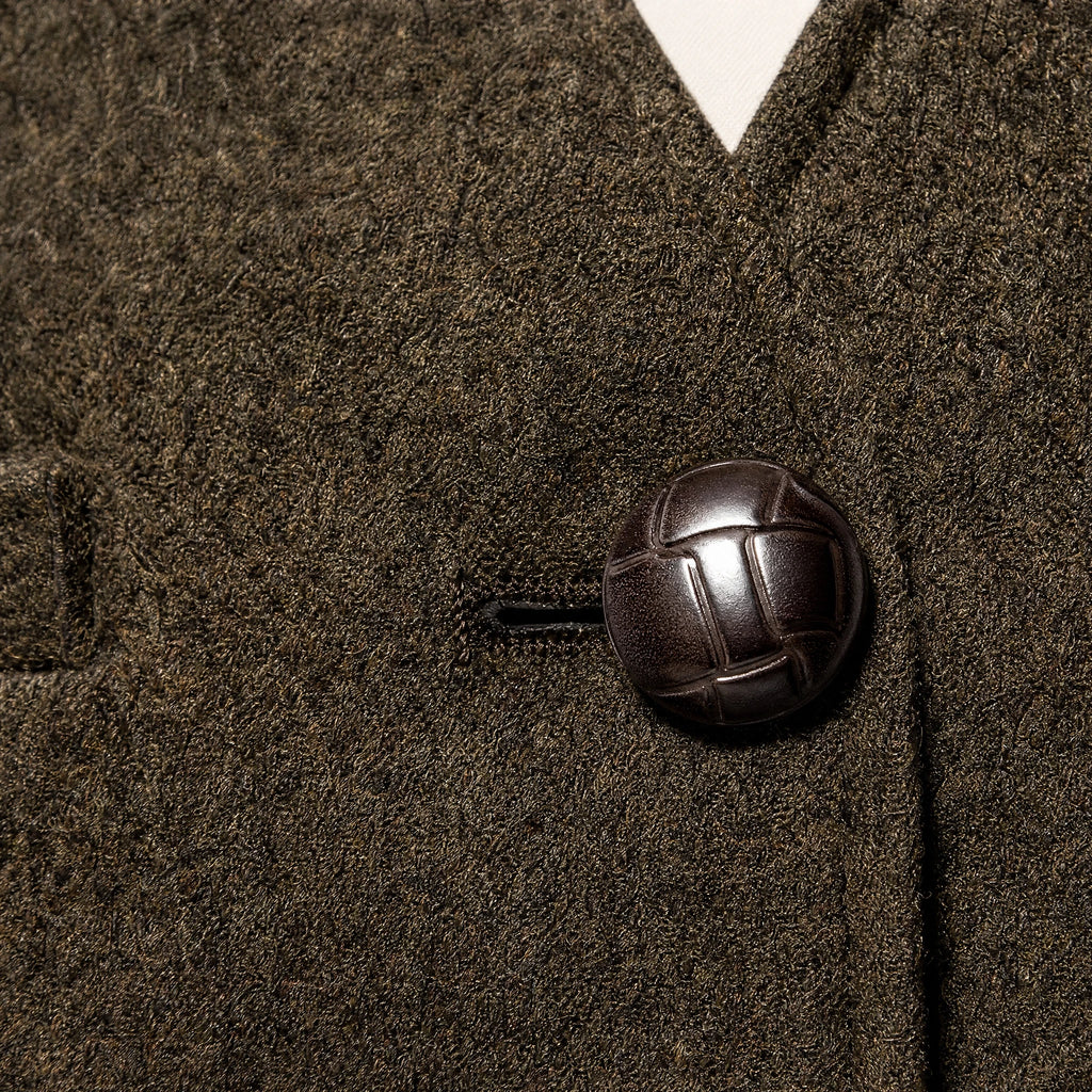 Gilet de costume vintage à col en V à chevrons - close-up détail matière
