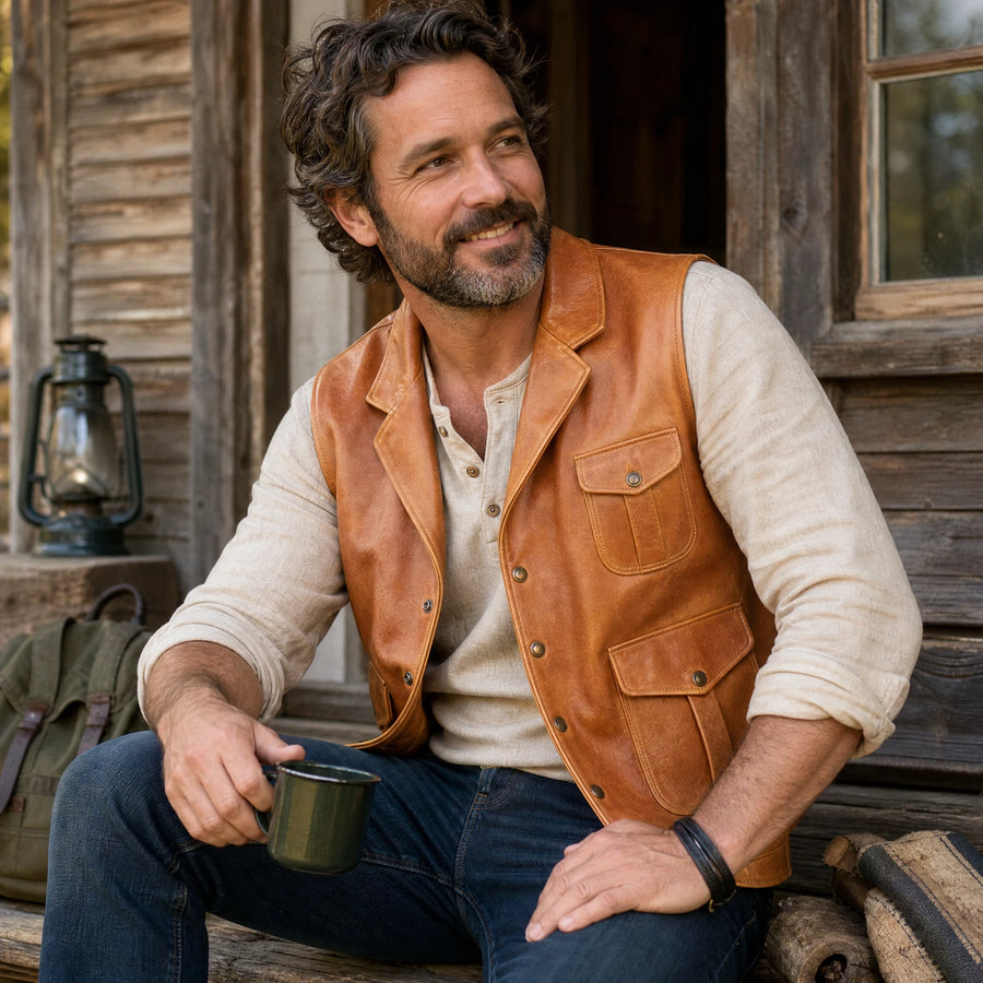 Gilet Tendance en Cuir Vintage Mode Homme - Utilisation GLOBALE