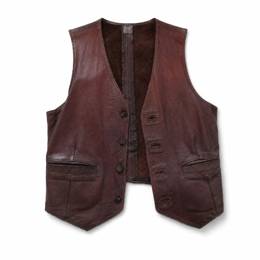 Gilet Vintage 1960s-70s Artisanal en Cuir Hauts Homme Marron - image principale