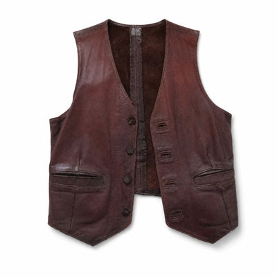 Gilet Vintage 1960s-70s Artisanal en Cuir Hauts Homme Marron - image principale