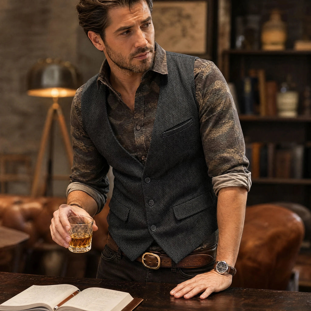 Gilet vintage en tweed à col en V pour homme - Utilisation GLOBALE