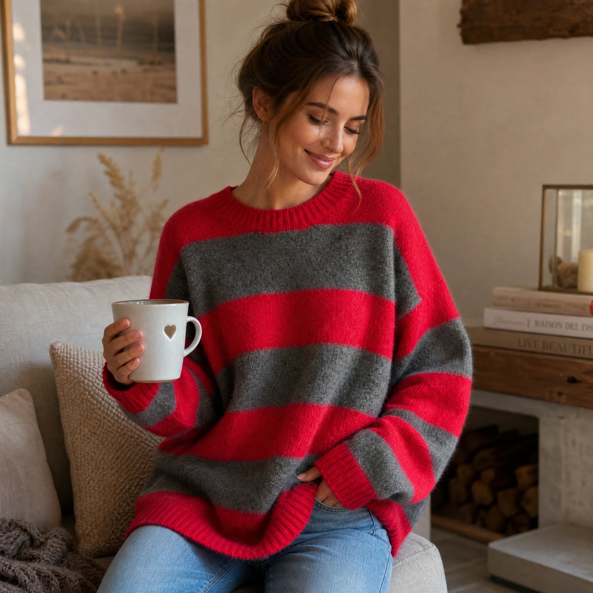 Gros Pull rayure en Laine Femme Année 80 - Utilisation GLOBALE