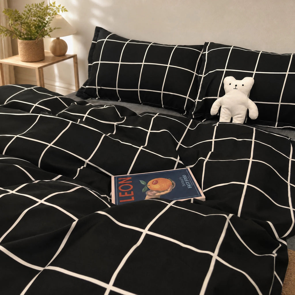 Housse de couette à carreaux noirs et blancs - OBJETS VARIES